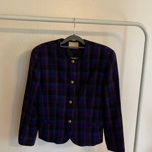 Pendleton Purple Plaid Blazer with Gold Buttons